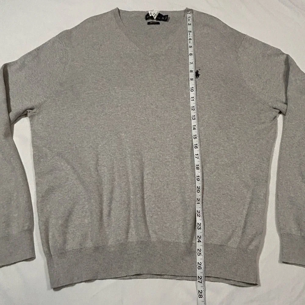 Polo Ralph Lauren V Neck Sweater Mens XL Pima Cotton‎ Gray Pony
